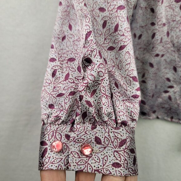 80s Size 8 Flowy Neck Tie Leaf Print Blouse Feminine Romantic Dainty Whimsical - Picture 2 of 12